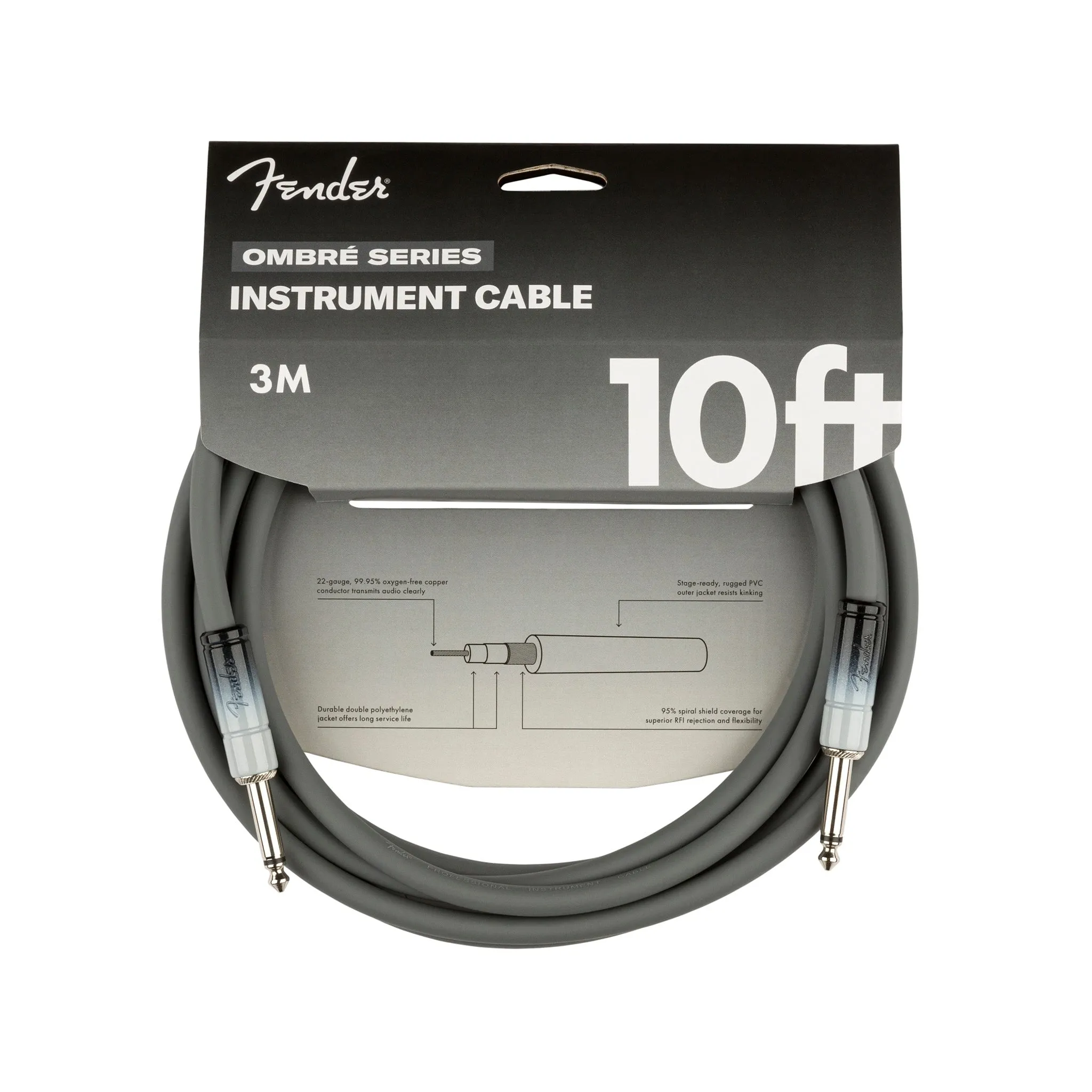 Fender Ombr� Series Instrument Cable, 10 ft Straight/Straight, Silver Smoke