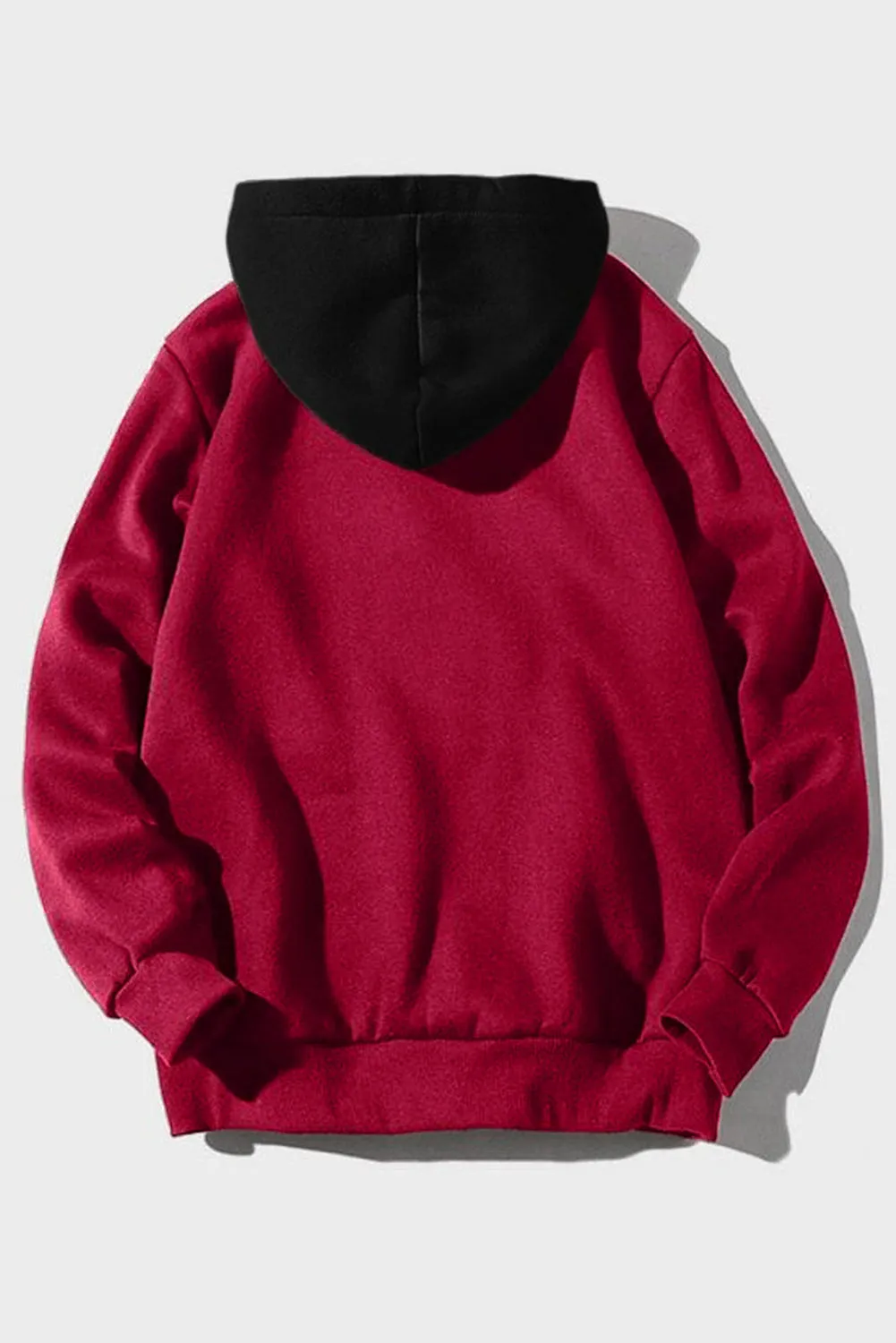 Fiery Red Letter Print Color Block Kangaroo Pocket Slim-fit Men's Hoodie