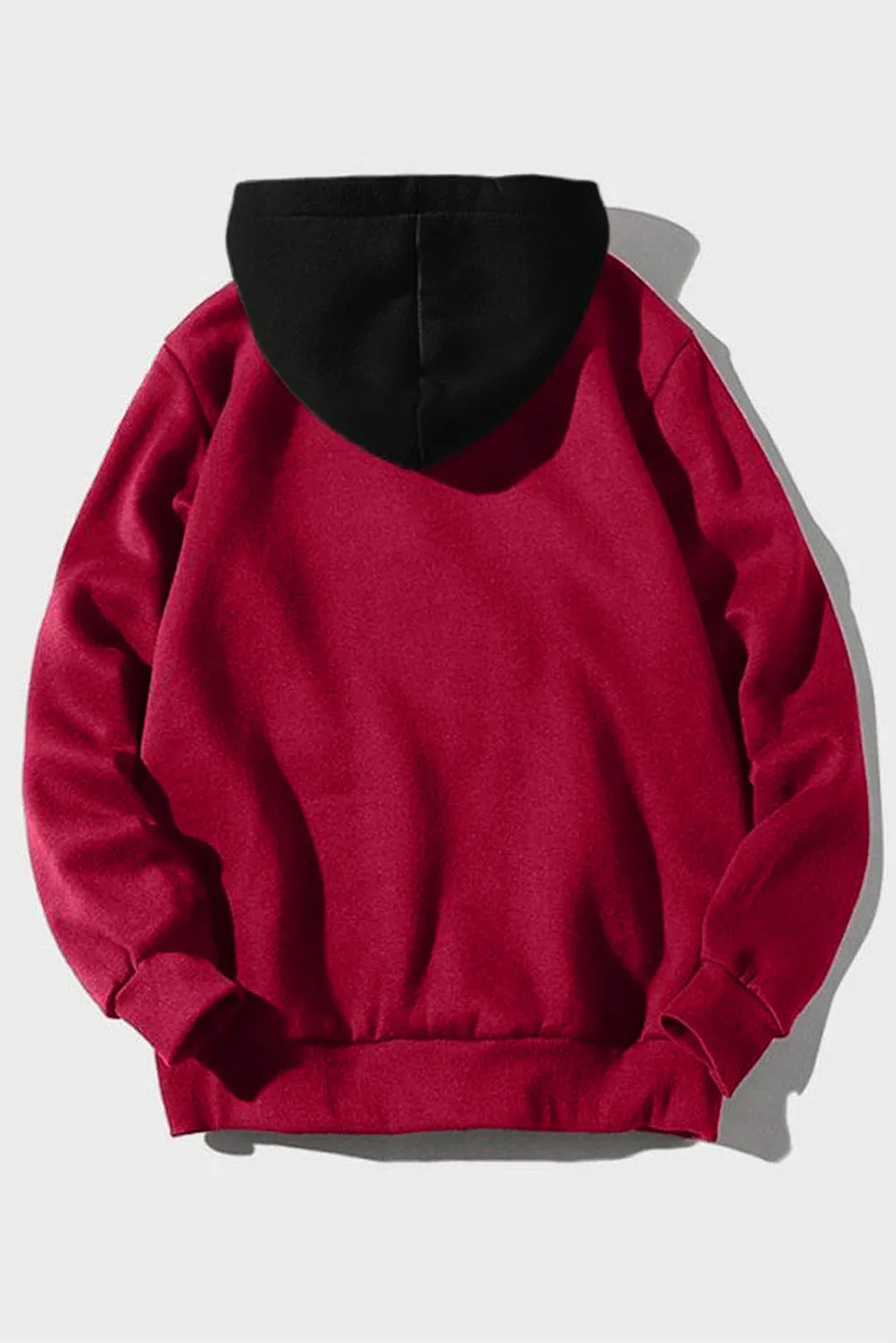 Fiery Red Men's Letter Print Pocketed Color Block Long Sleeve Hoodie