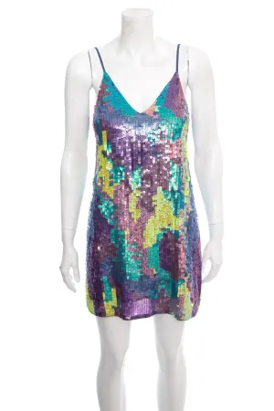 Fleur Du Mal Blue and Purple Sequin Sleeveless Dress SZ 0 NWT