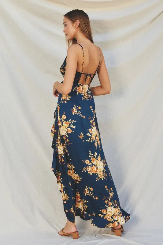 Floral Asymmetrical Ruffle Maxi Dress