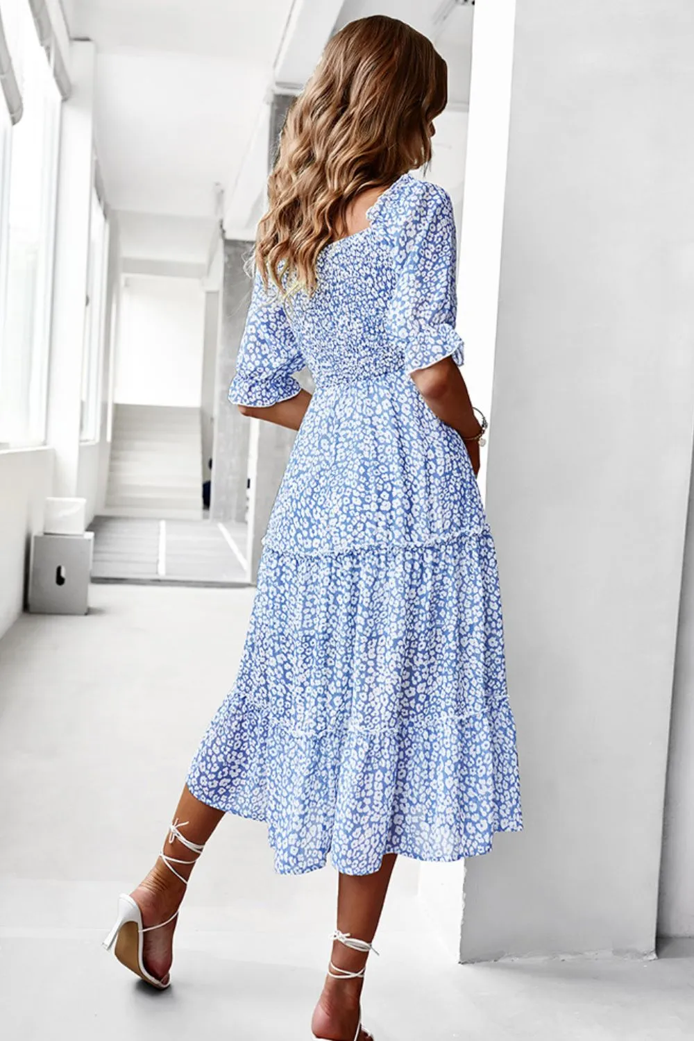 Floral Off-Shoulder Smocked Midi Dress
