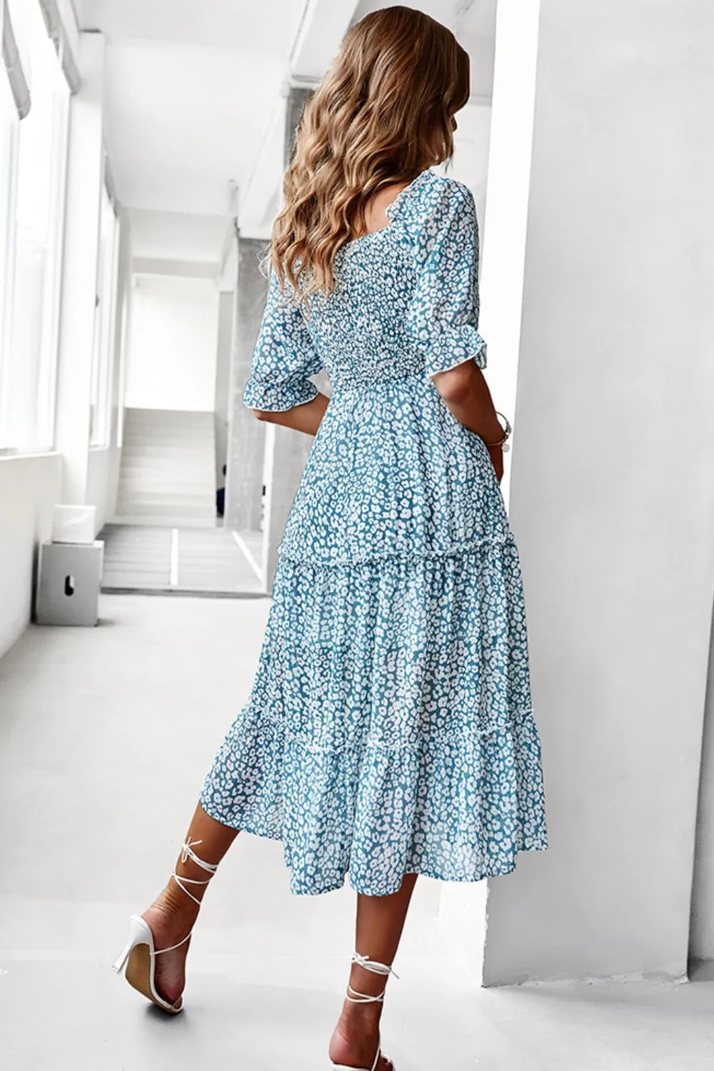 Floral Off-Shoulder Smocked Midi Dress
