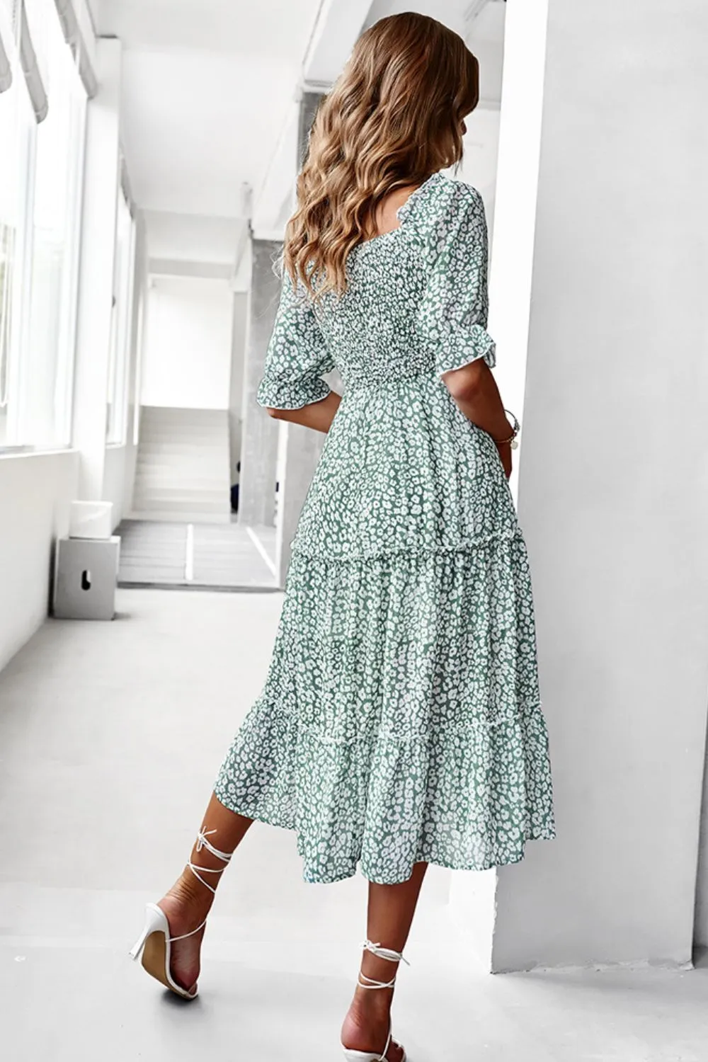 Floral Off-Shoulder Smocked Midi Dress