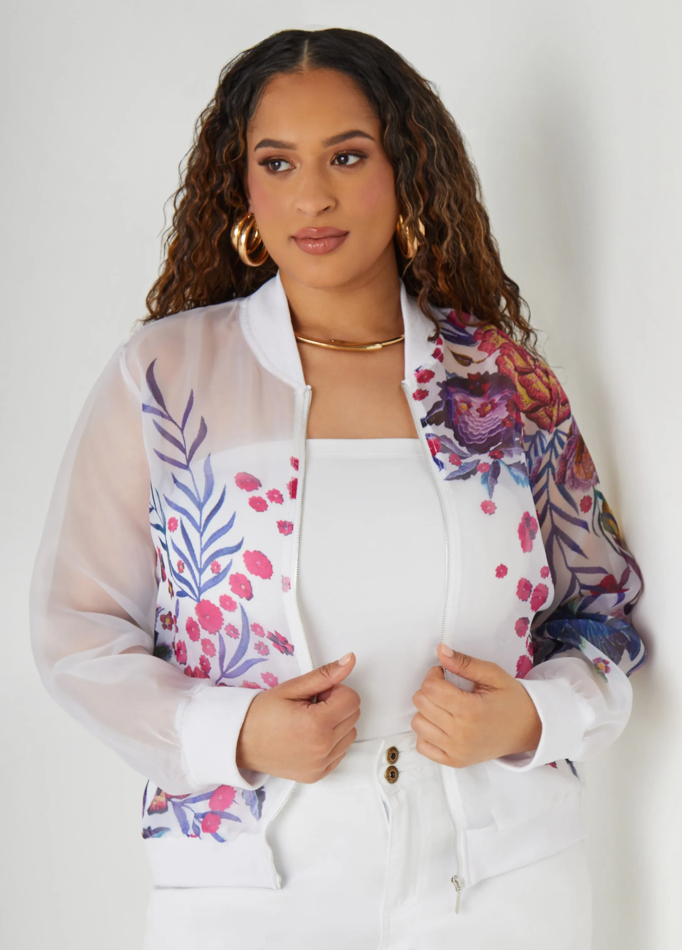 Floral Print Bomber Jacket