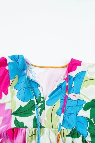 Floral Print Tie Neck Babydoll Dress