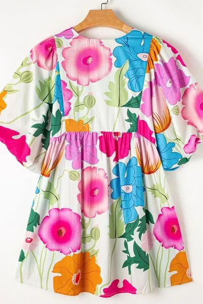 Floral Print Tie Neck Babydoll Dress