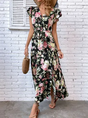 Floral Tie-Waist Split Dress