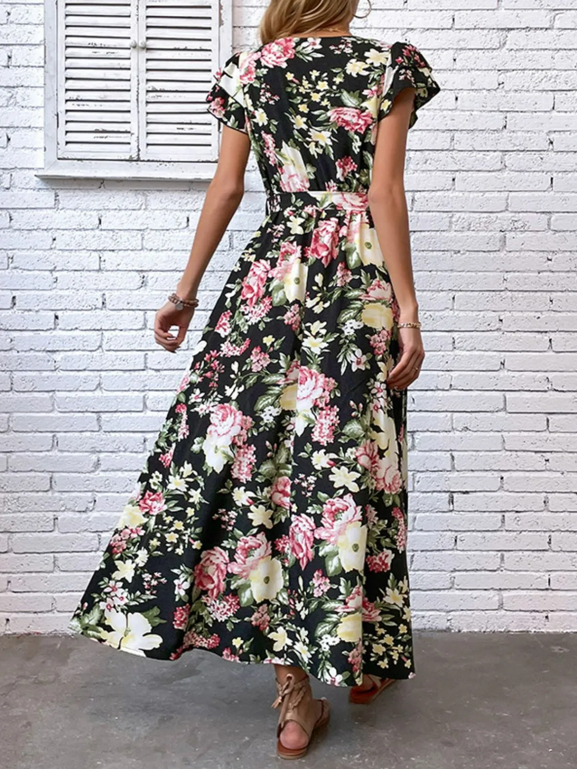 Floral Tie-Waist Split Dress
