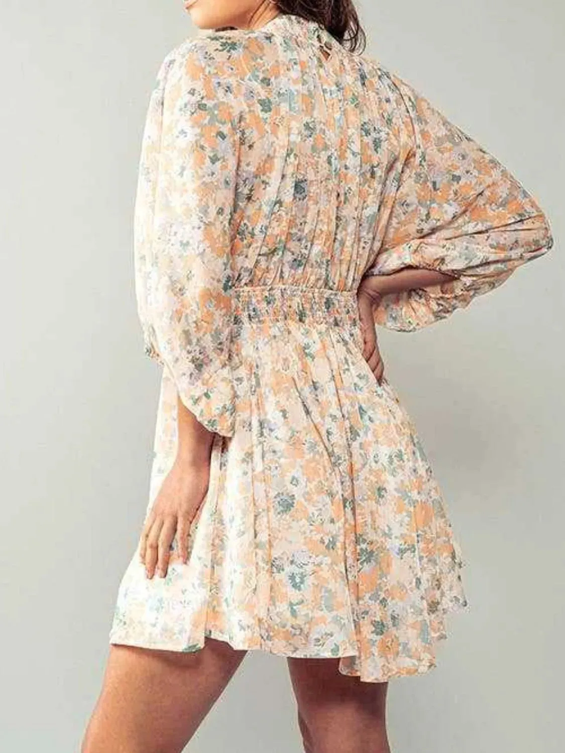 Floral V-Neck Balloon Sleeve Dress