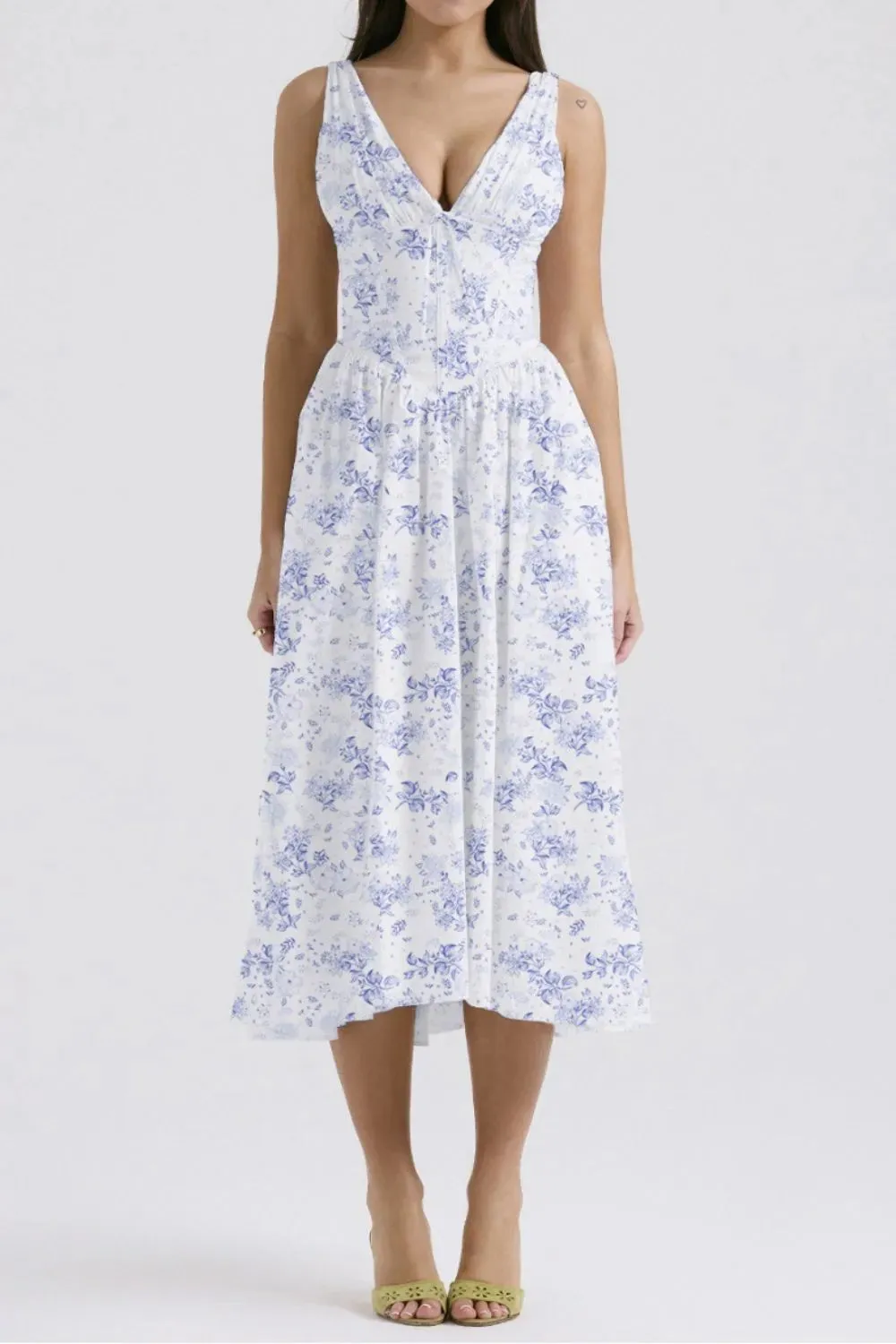 Floral V-Neck Sleeveless Midi Dress with Pockets