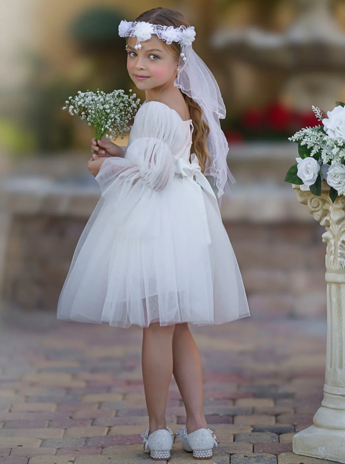 Fluff and Tulle Puff Sleeve Communion Dress