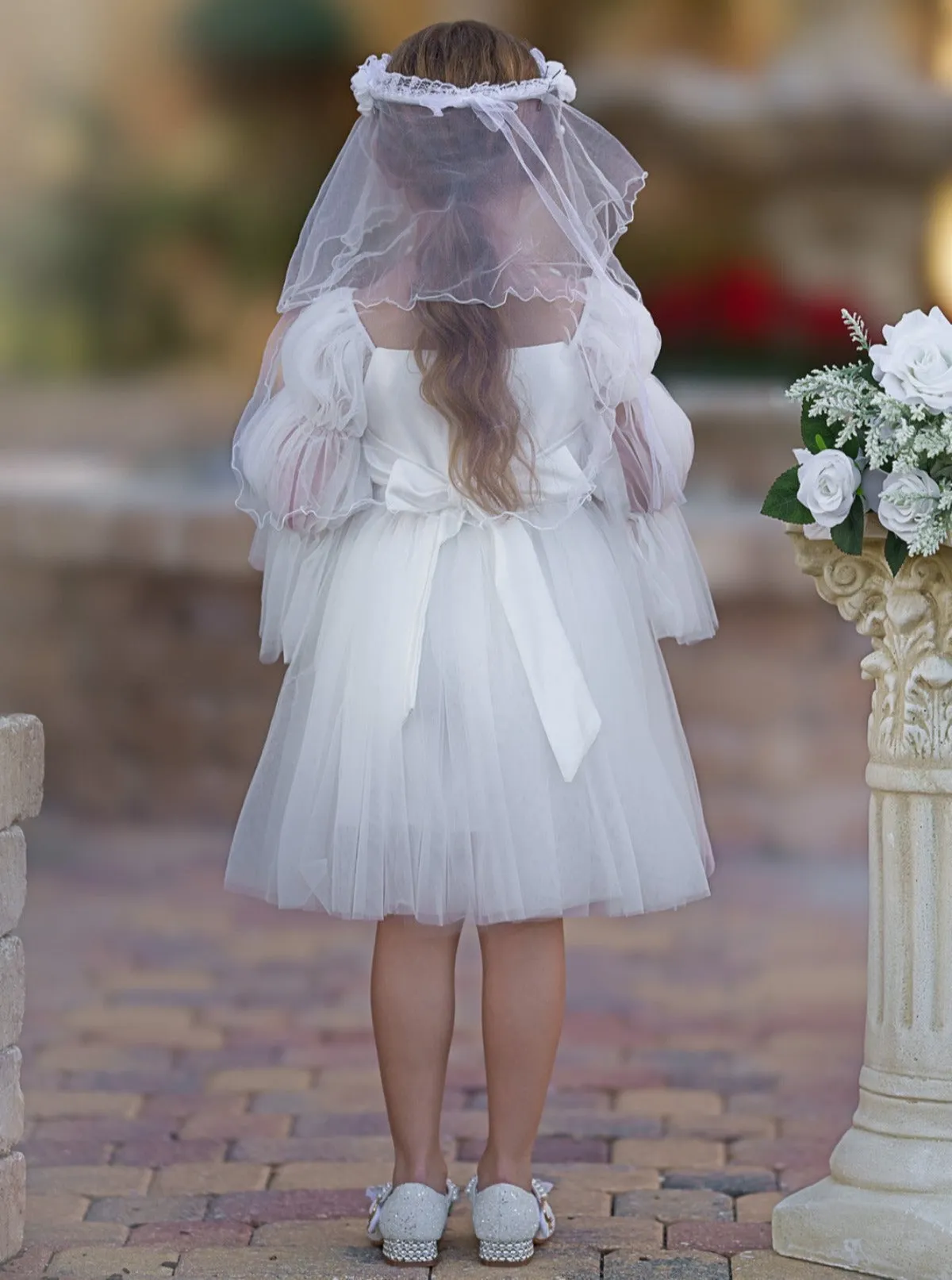 Fluff and Tulle Puff Sleeve Communion Dress
