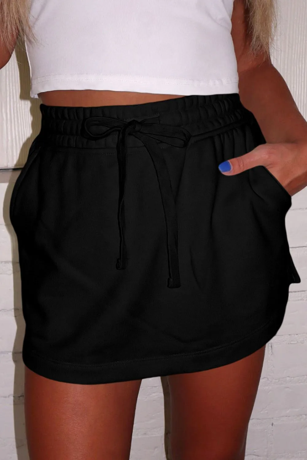 French Terry Drawstring Mini Skort with Pockets