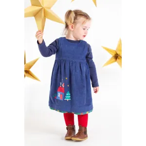 Frugi Inara Cord Reversible Infant Dress Navy Merry Check