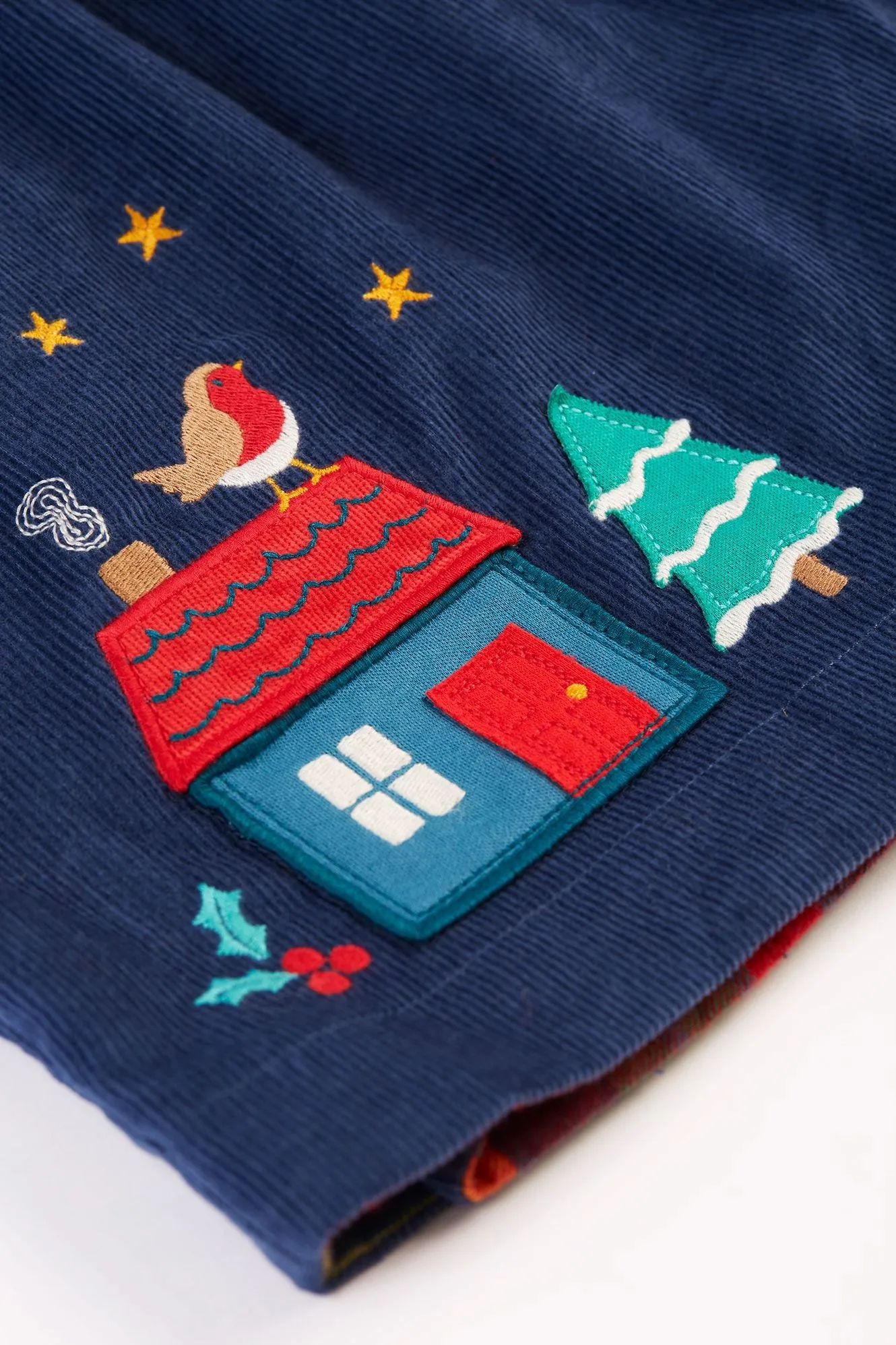 Frugi Inara Cord Reversible Infant Dress Navy Merry Check