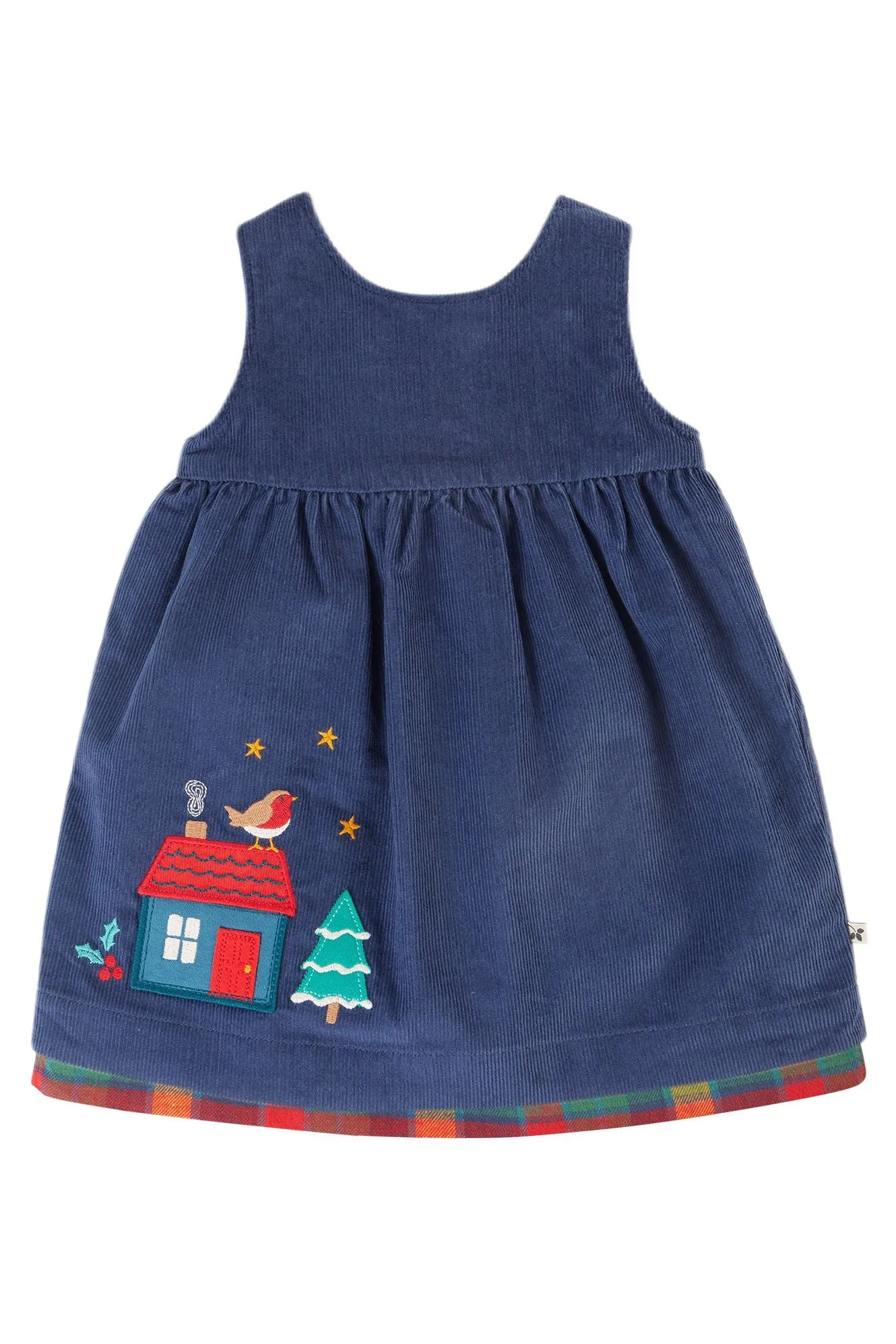Frugi Inara Cord Reversible Infant Dress Navy Merry Check