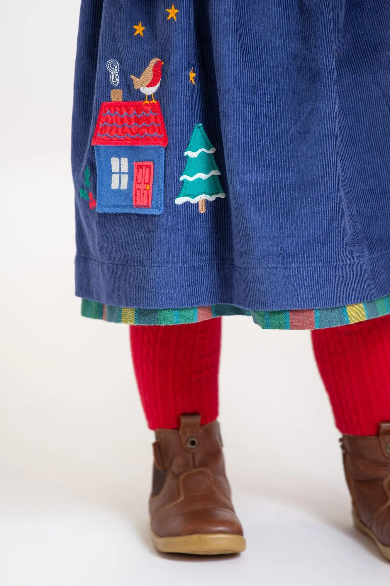 Frugi Inara Cord Reversible Infant Dress Navy Merry Check