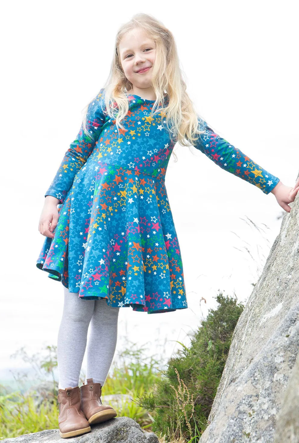 Frugi Sofia Skater Dress Rainbow Stars