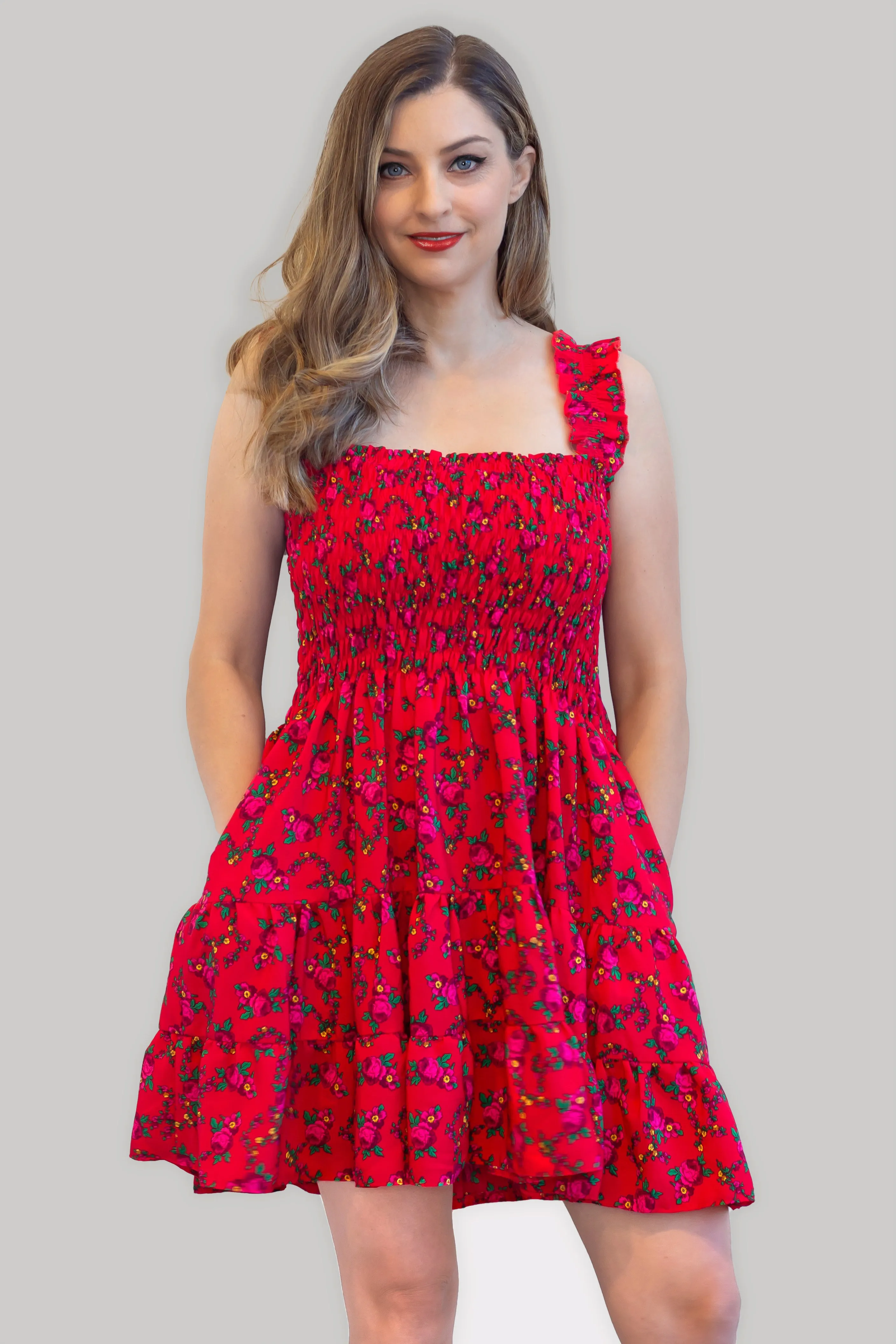 Gabriela Red Mini  Folk Dress