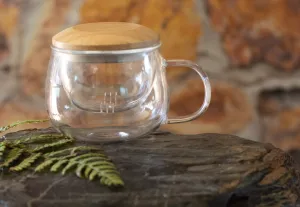 Glass Tea Cup Infuser With Bamboo Lid