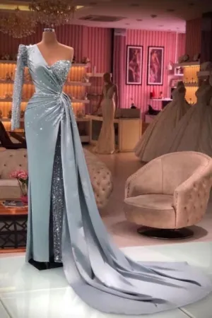 Gorgeous evening dresses with sleeves Long glitter prom dresses