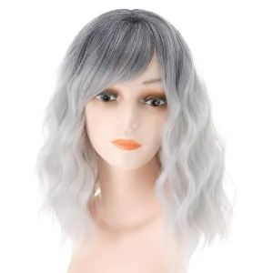 Gray Natural Looking Wavy Synthetic Bob Wig Shoulder Length With Bangs (T1b/gray) |  Premium Heat Resistant Fiber | Perfect for Daily Wear