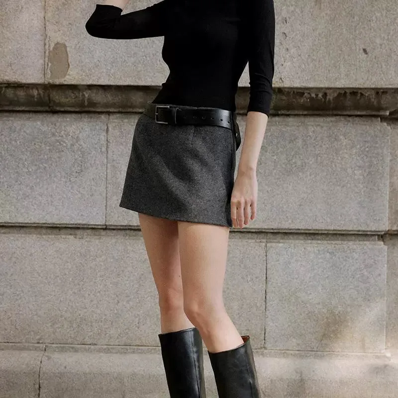 Gray Wool Mini Skirt