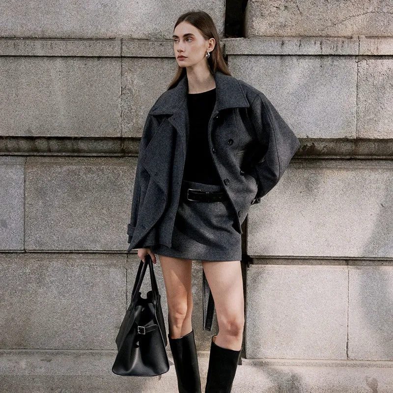 Gray Wool Mini Skirt