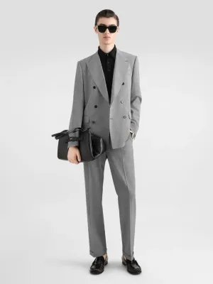 Grey Double-Breasted Houndstooth Wool Jacket
