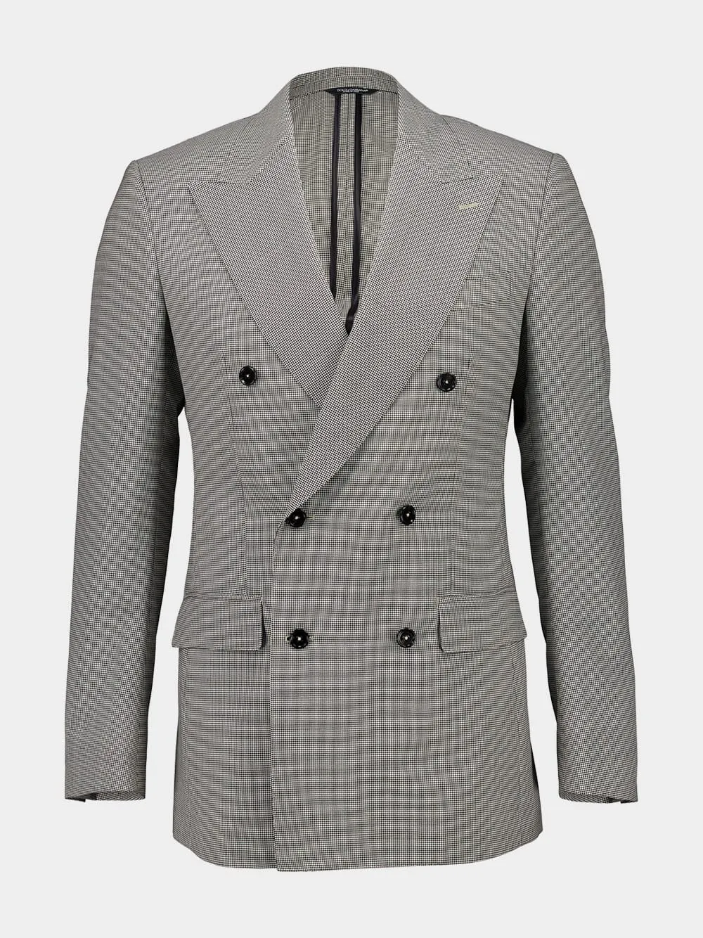 Grey Double-Breasted Houndstooth Wool Jacket