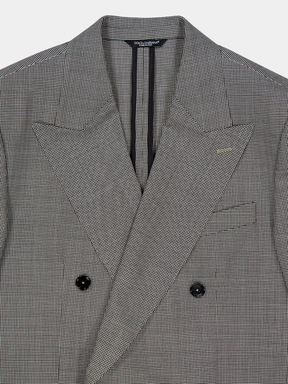 Grey Double-Breasted Houndstooth Wool Jacket