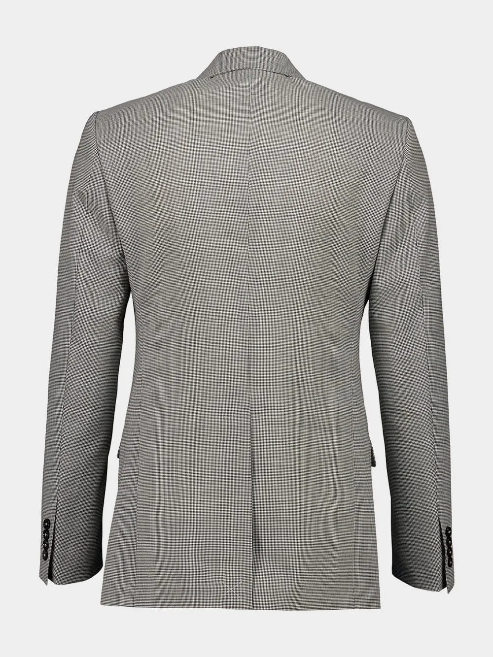 Grey Double-Breasted Houndstooth Wool Jacket