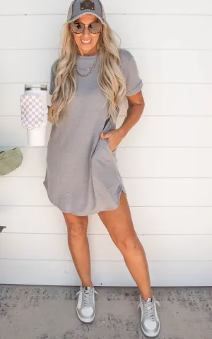 Grey French Terry Pocket T-Shirt Dress - Final Sale