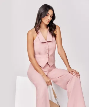 Halter Neck Buttoned Pink Waistcoat