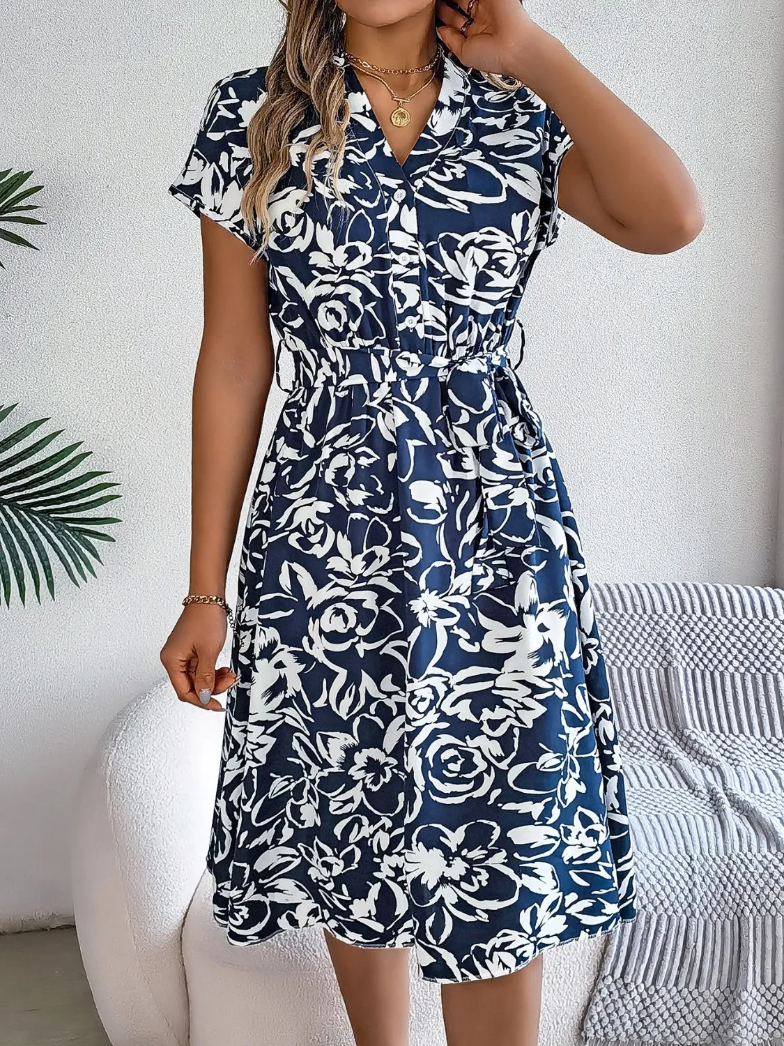 Harrison Printed V-Neck Short Sleeve Dress