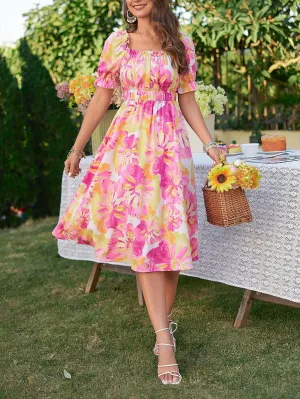 Hazel Blues® |  Floral Frill Trim Square Neck Dress