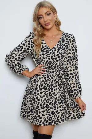 Hazel Blues® | Leopard V-Neck Balloon Sleeve Dress