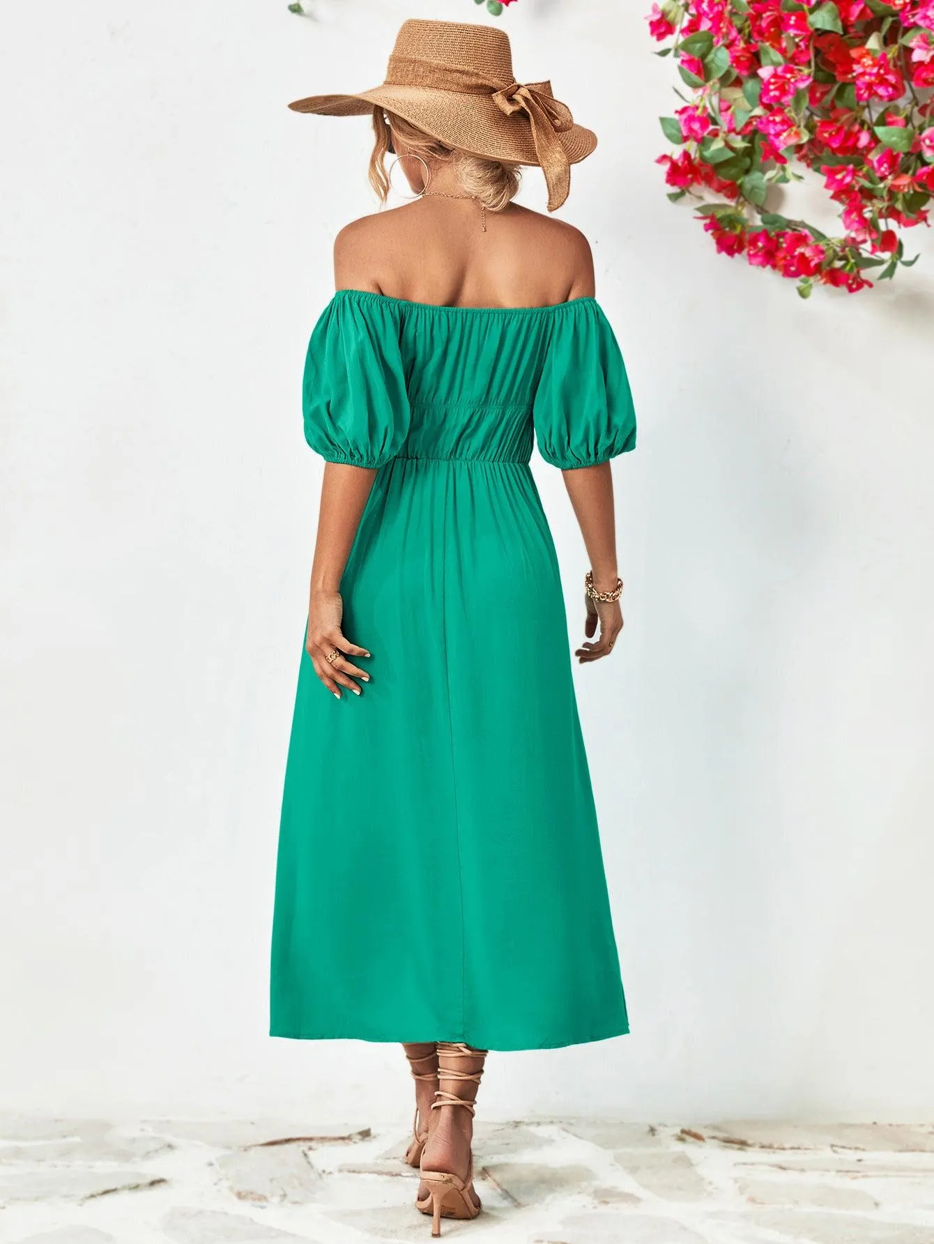 Hazel Blues® |  Off-Shoulder Balloon Sleeve Midi Dress