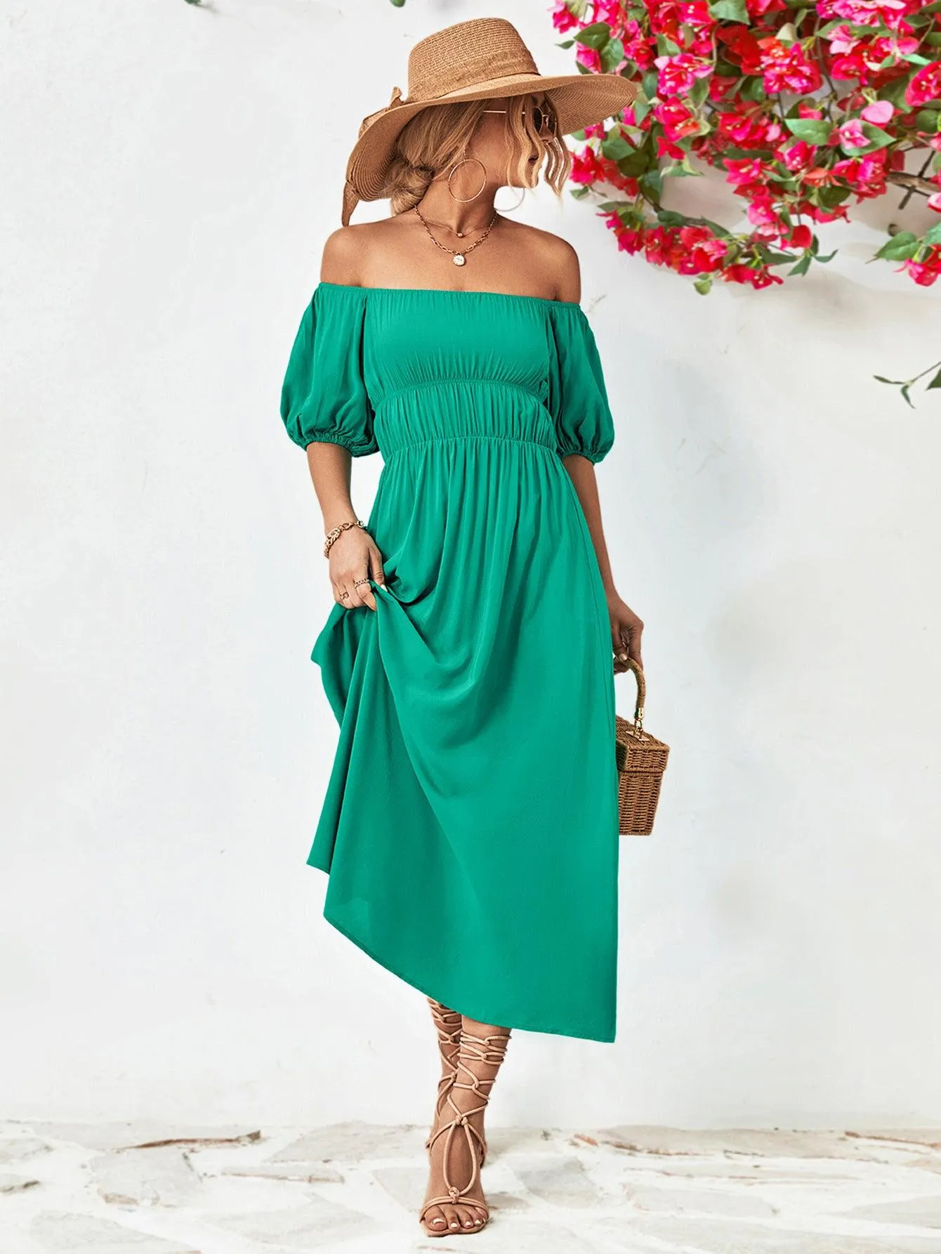 Hazel Blues® |  Off-Shoulder Balloon Sleeve Midi Dress