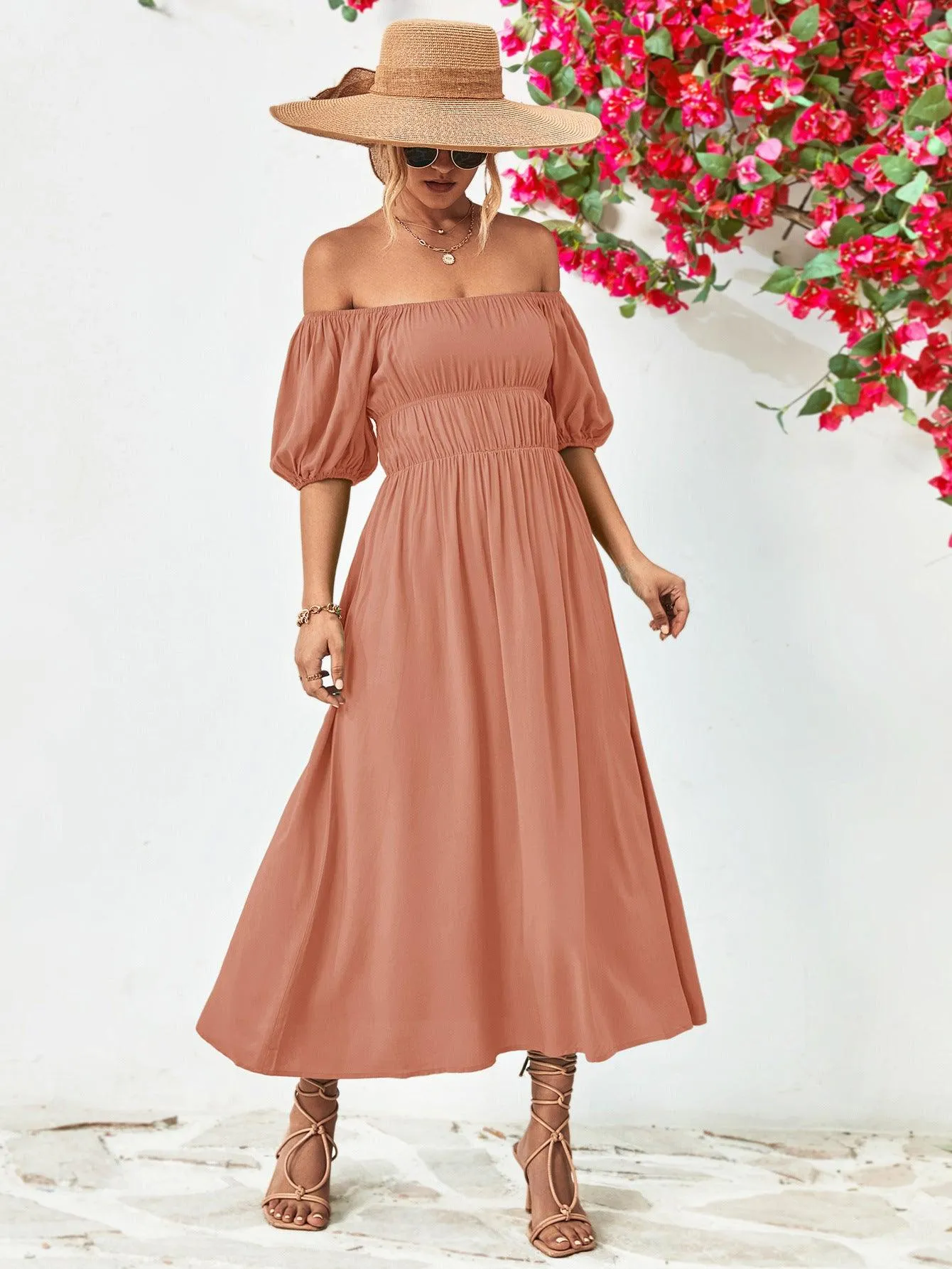 Hazel Blues® |  Off-Shoulder Balloon Sleeve Midi Dress