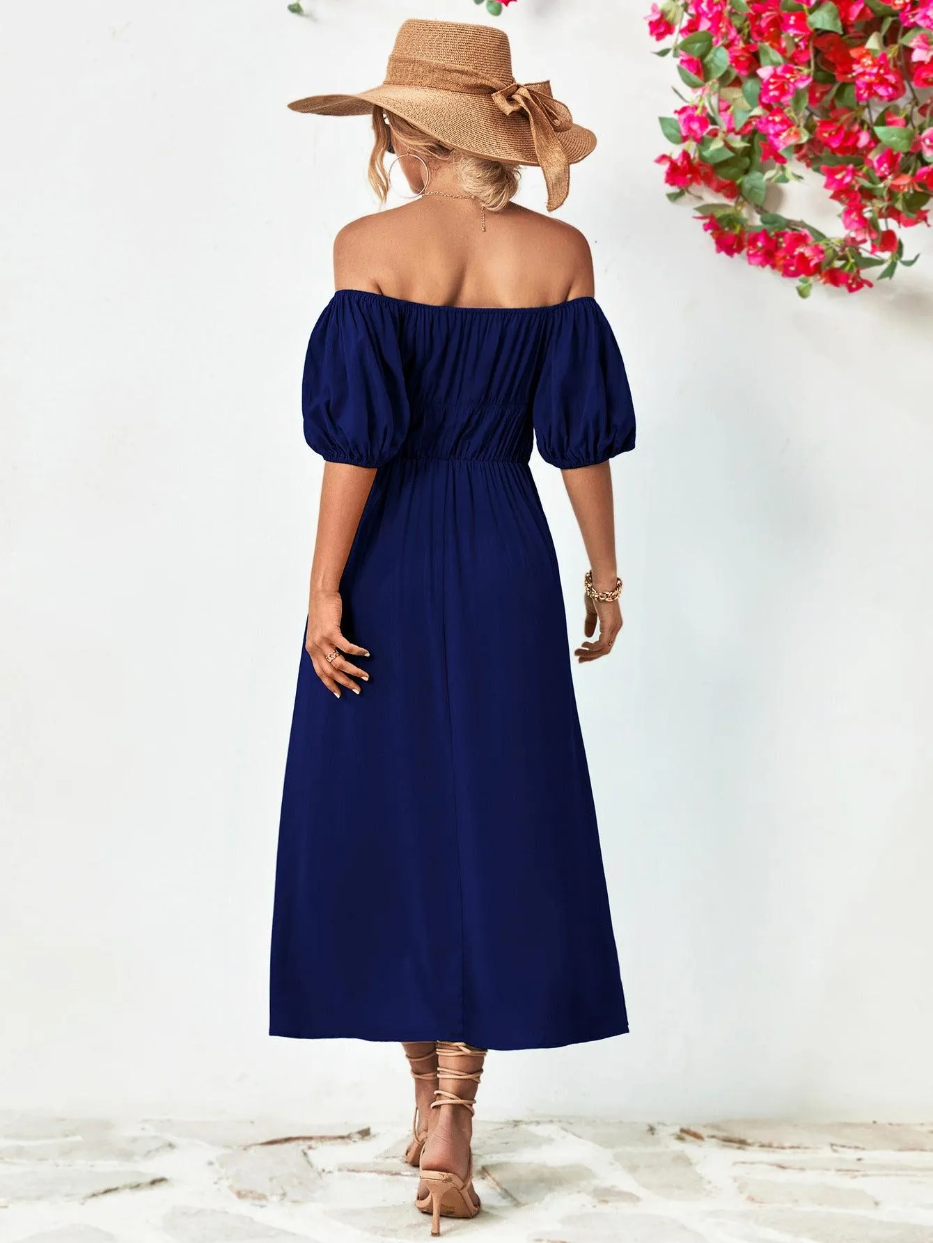 Hazel Blues® |  Off-Shoulder Balloon Sleeve Midi Dress