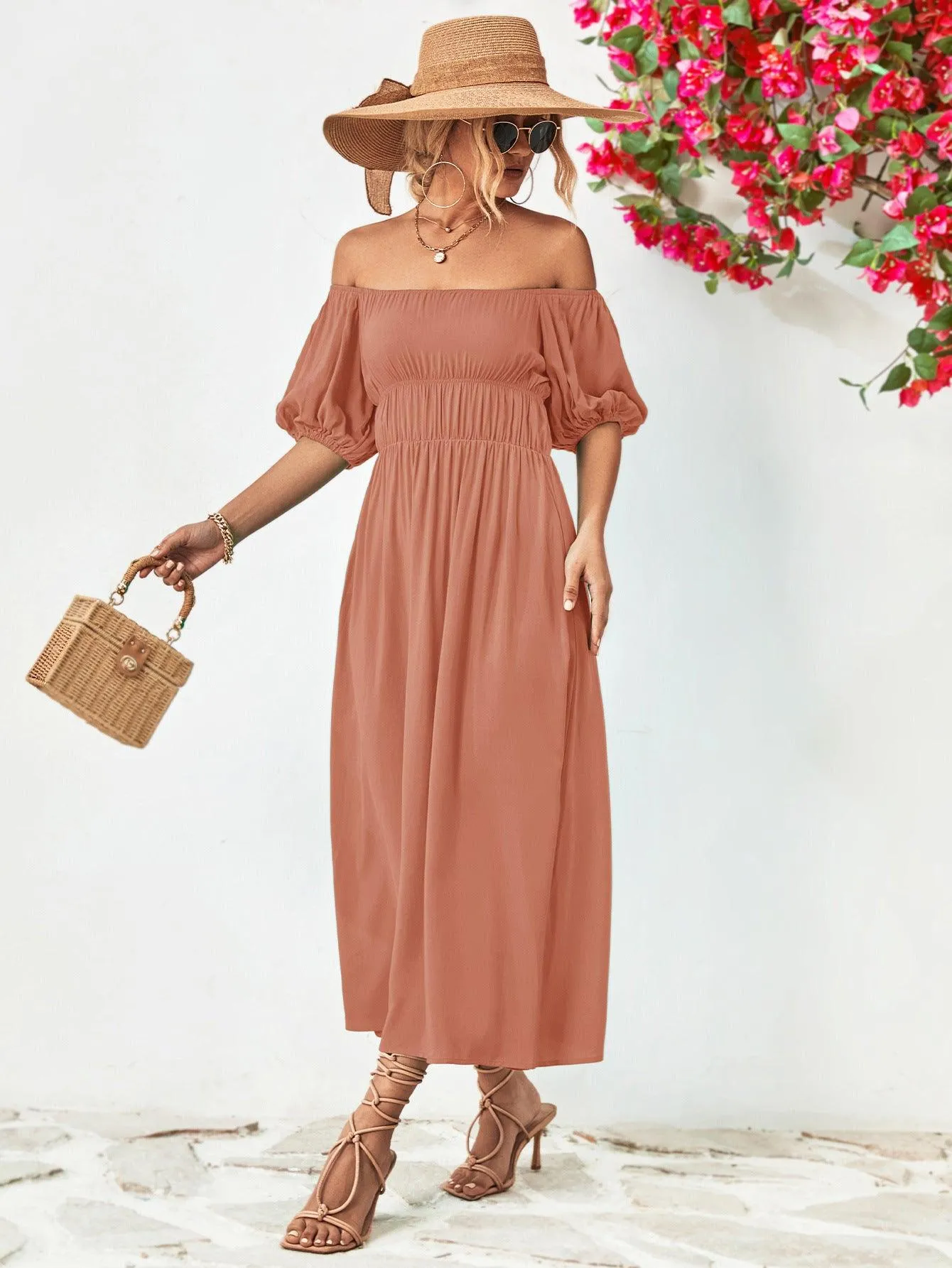 Hazel Blues® |  Off-Shoulder Balloon Sleeve Midi Dress
