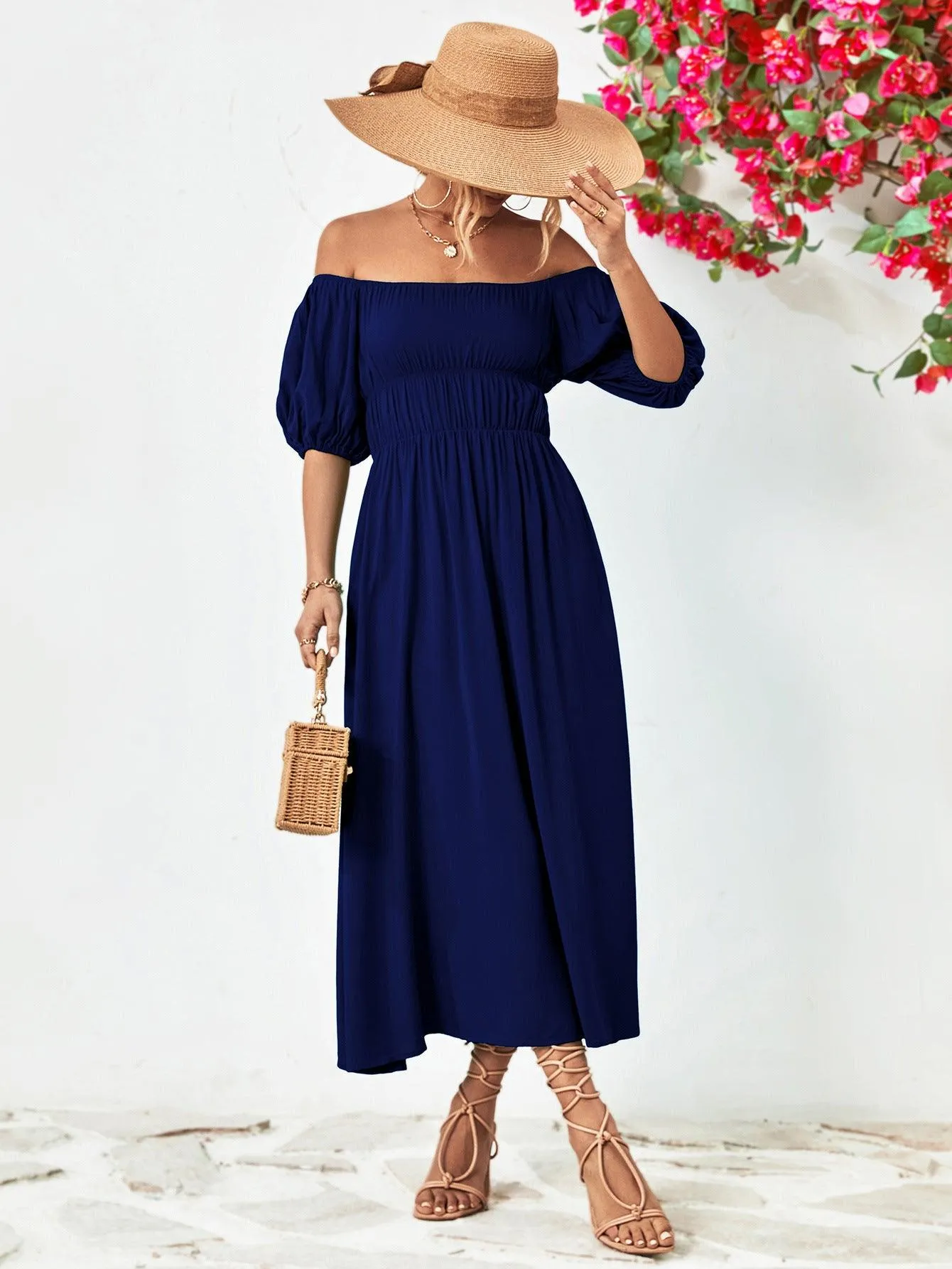 Hazel Blues® |  Off-Shoulder Balloon Sleeve Midi Dress