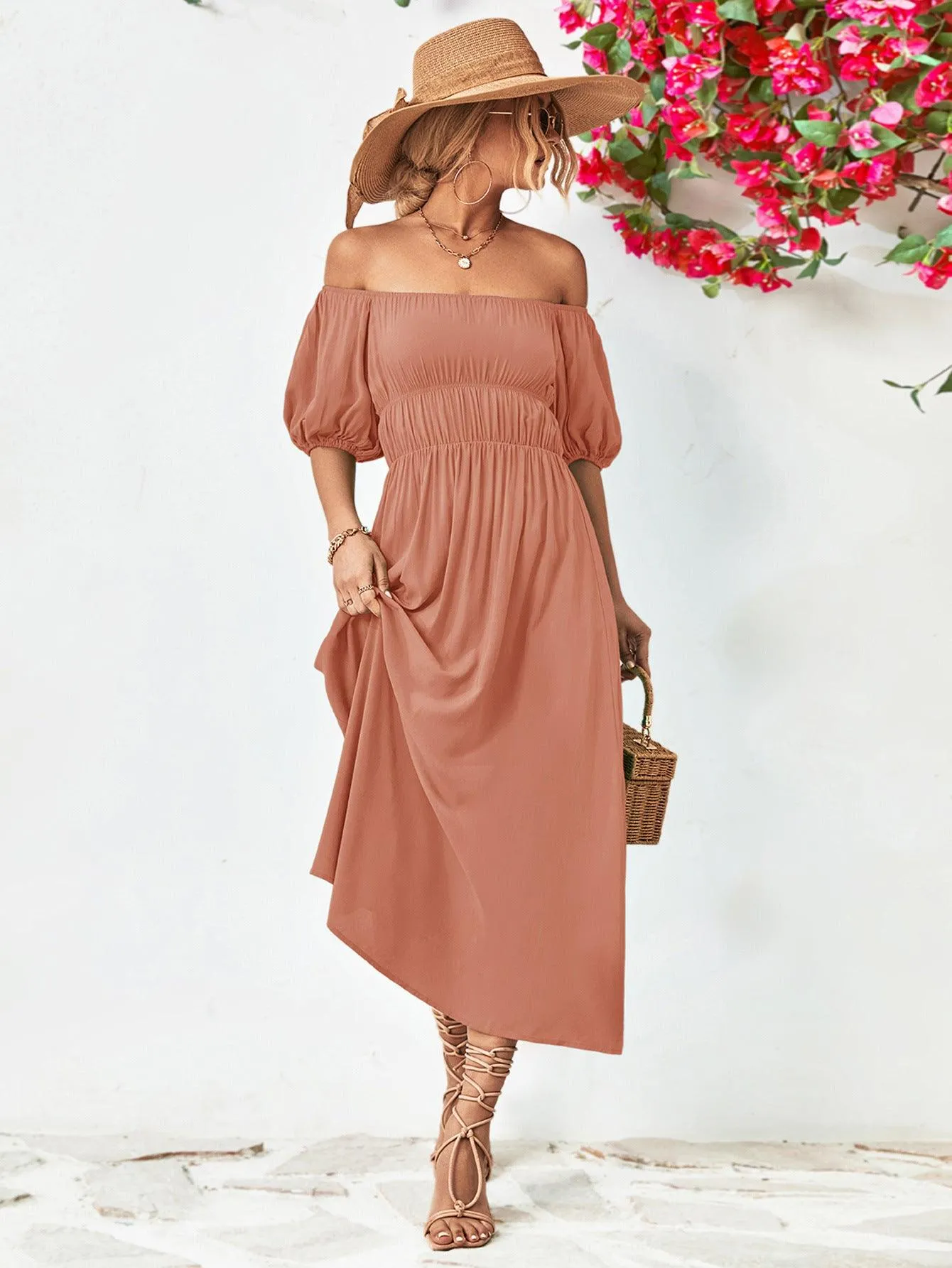 Hazel Blues® |  Off-Shoulder Balloon Sleeve Midi Dress