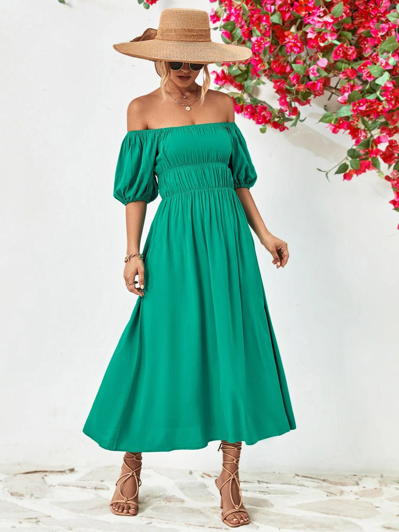Hazel Blues® |  Off-Shoulder Balloon Sleeve Midi Dress