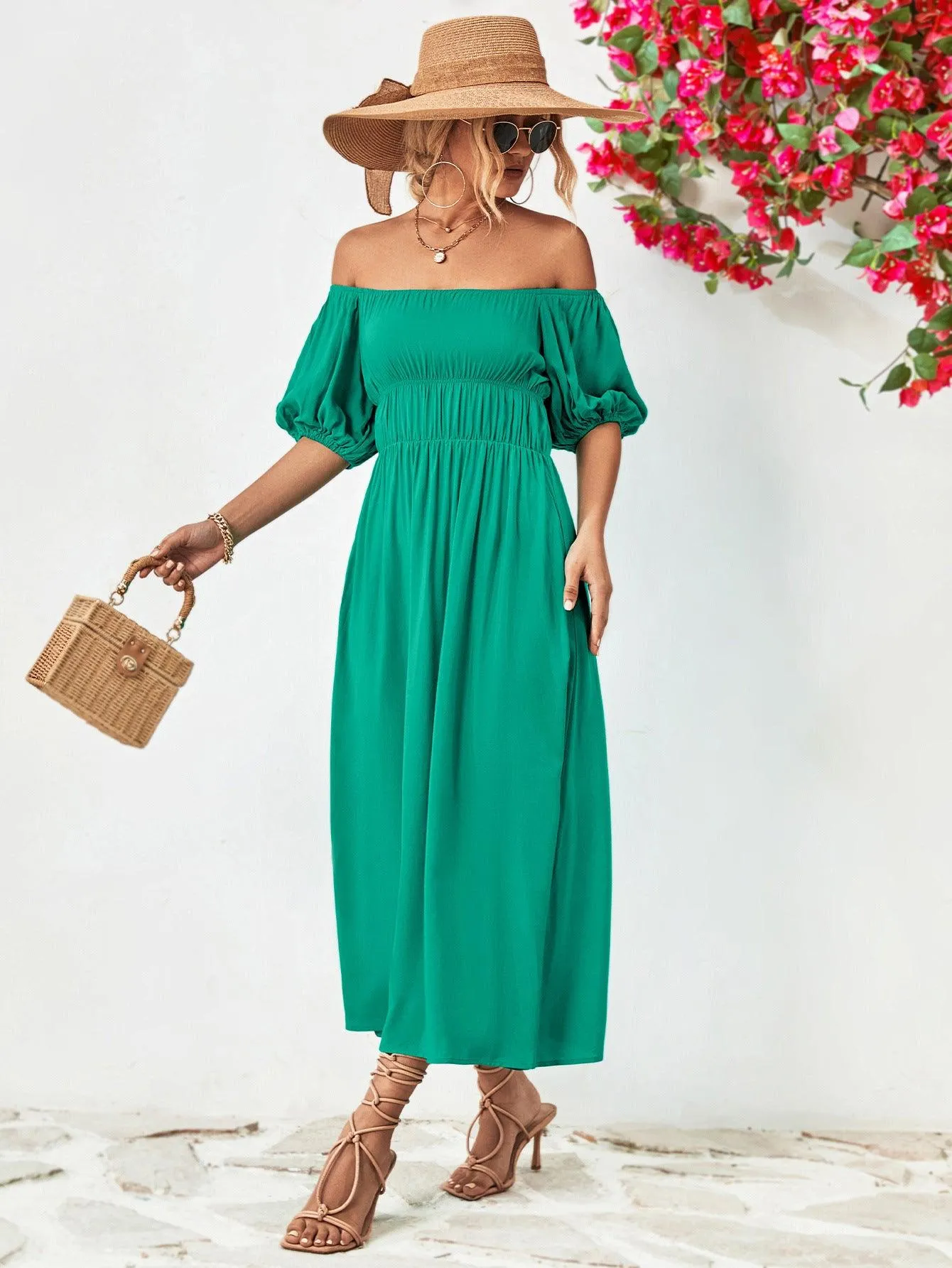 Hazel Blues® |  Off-Shoulder Balloon Sleeve Midi Dress
