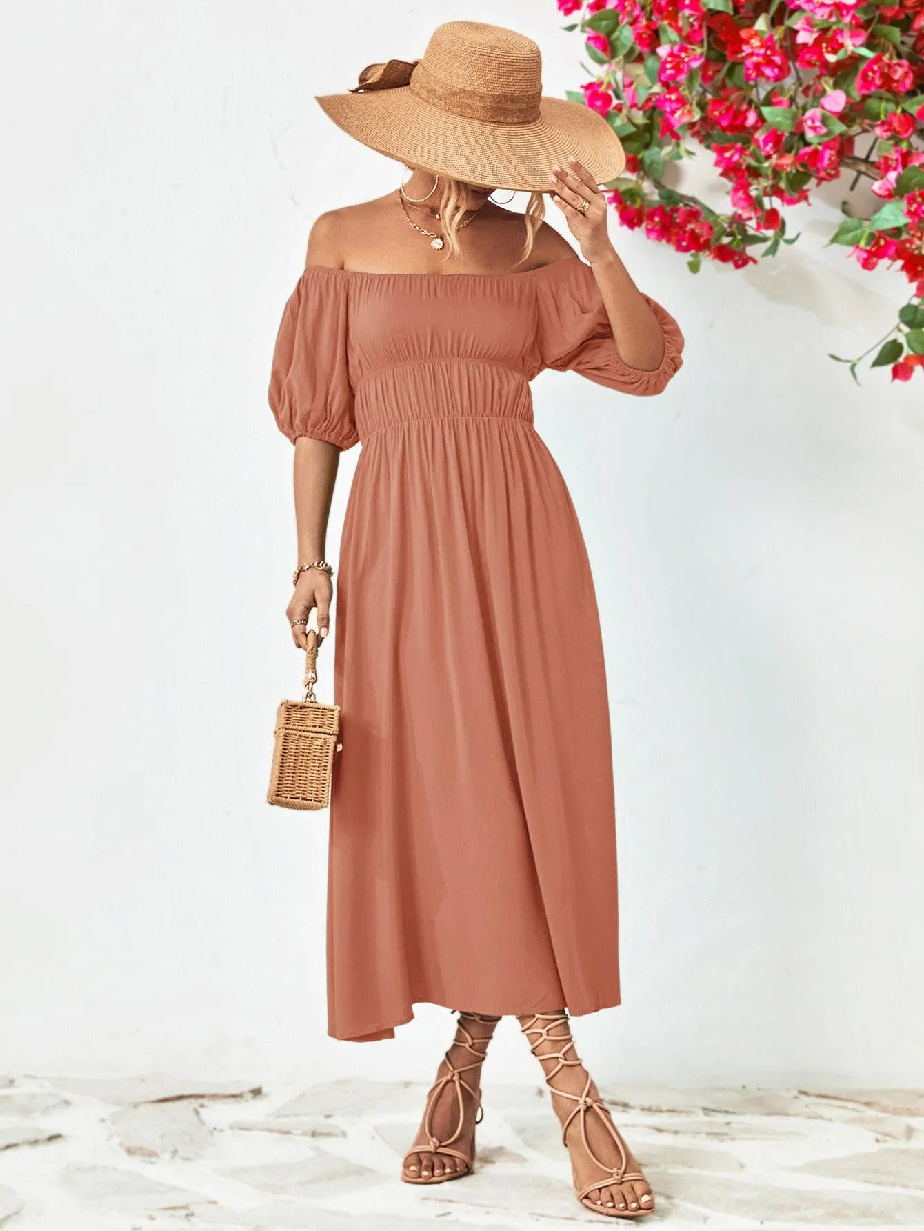 Hazel Blues® |  Off-Shoulder Balloon Sleeve Midi Dress