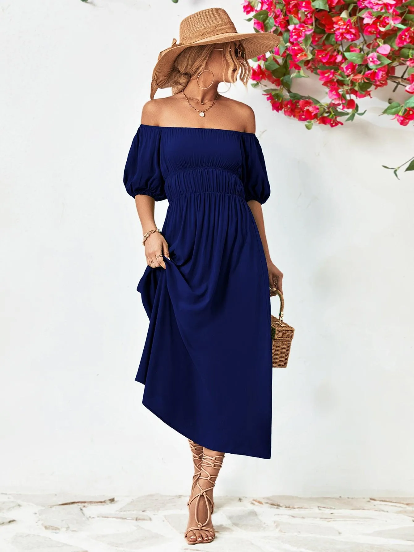 Hazel Blues® |  Off-Shoulder Balloon Sleeve Midi Dress