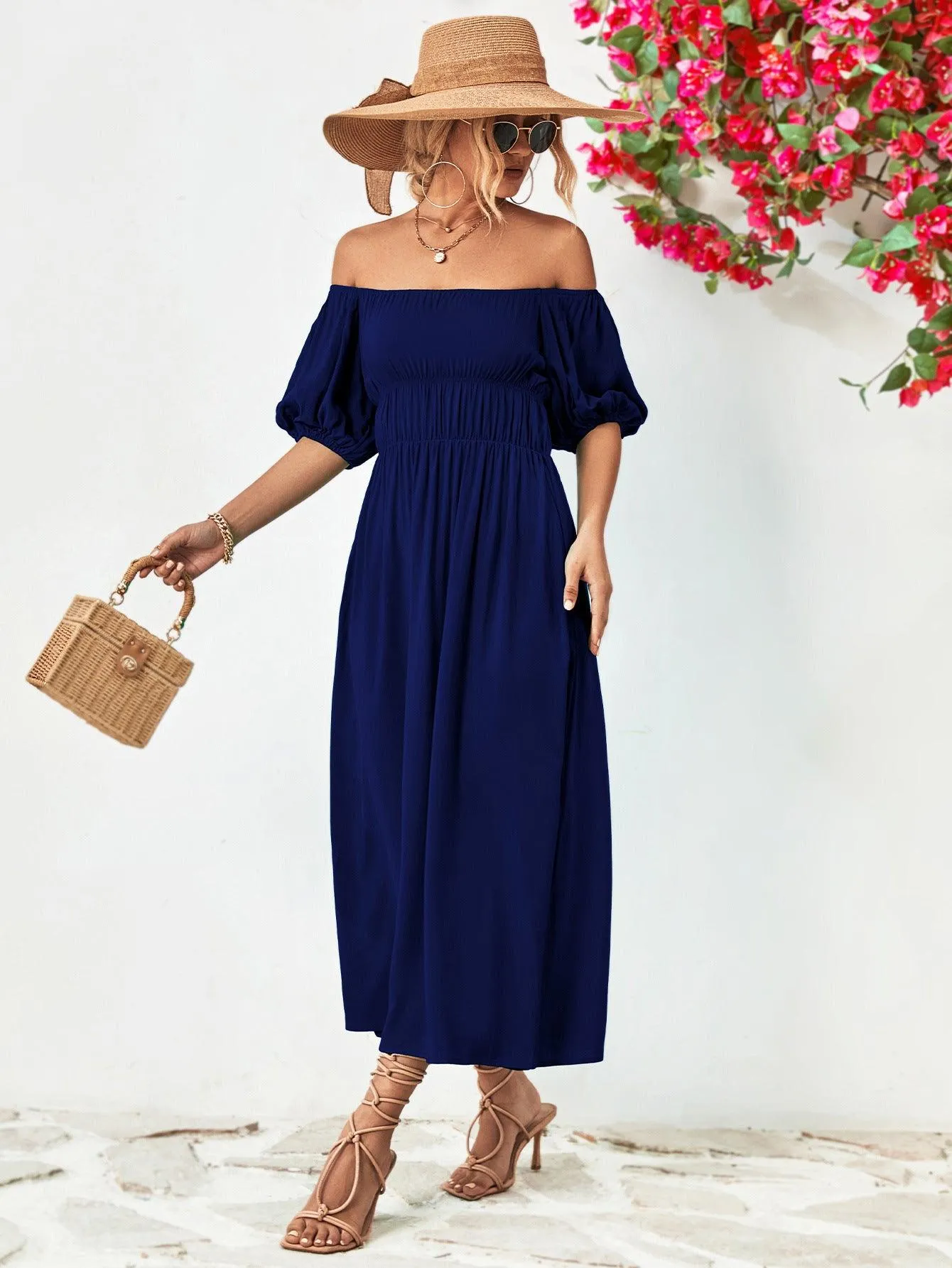 Hazel Blues® |  Off-Shoulder Balloon Sleeve Midi Dress